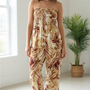Tropical Print Strapless Jumpsuit